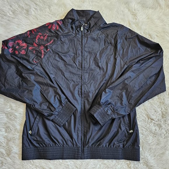 Adidas Climaproof Women's Black and Pink Floral Full Zip Track Running Jacket L - Picture 2 of 8